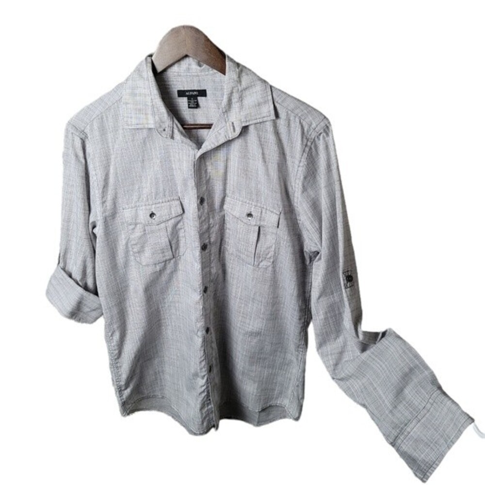 ALFANI mens metal button up long sleeve dress shirt